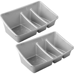 Set van 2x stuks grijze afwasbenodigdheden aanrecht bakken/houders kunststof 23 x 13 x 8 cm - Douche- en badrekjes