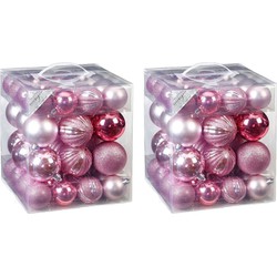 100x Kunststof kerstballen pakket roze tinten - Kerstbal