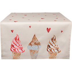 Clayre & Eef Tafelloper  50x140 cm Beige Roze Katoen Rechthoek Ijsjes Tafelkleed