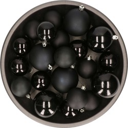 Kerstversiering kunststof kerstballen zwart 6-8-10 cm pakket van 22x stuks - Kerstbal