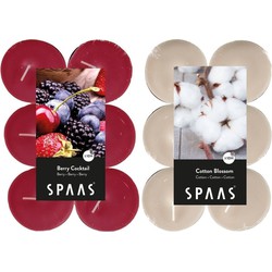 Candles by Spaas geurkaarsen - 24x stuks in 2 geuren Blossom Flowers en Berry Cocktail - geurkaarsen