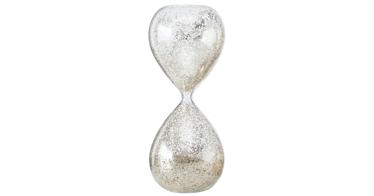 Decoratie zandloper glas zilveren glitters 20 cm - Zandlopers