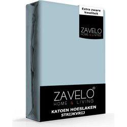 Zavelo Hoeslaken Katoen Strijkvrij Blauw-Lits-jumeaux (160x200 cm)