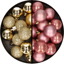 36x stuks kunststof kerstballen goud en oudroze 3 en 4 cm - Kerstbal