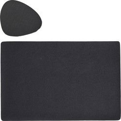 Placemats en onderzetters - set 6x - lederlook - zwart - Placemats