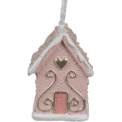 Clayre & Eef Kersthanger Gingerbread house 4x4x6 cm Roze Kunststof Kerstboomversiering