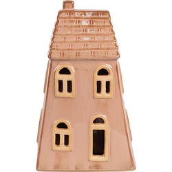 Clayre & Eef Decoratie Huis met LED 10x6x16 cm Bruin Porselein