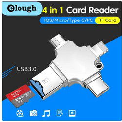 4 In 1 Kaartlezer - Usb 3.0 Naar Type C Adapter - Usb Naar Ios - Micro Tf Kaart - Converter voor Pc Iphone Samsung- Grijs