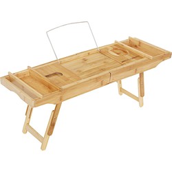 Decopatent® 2-in-1 Verstelbaar Bamboe Badrekje - Bed ontbijt dienblad - Uitschuifbaar 75 tot 110,5 cm lang - Badplank - Bed tafel