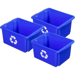 Sunware Opslagbox - 3 stuks - kunststof 32 liter blauw 45 x 36 x 24 cm - Opbergbox