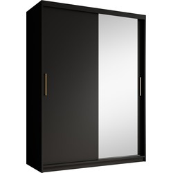Meubella - Kledingkast Mandalin - Zwart - 150 cm - Met spiegel