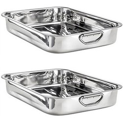 2x Ovenschotels ovenschalen Stainless steel 35 x 26 cm - Ovenschalen