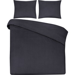 DoubleDry Dekbedovertrek 100% Natuurlijk Katoen - Eenpersoons 140x200/220 cm + 1 Kussensloop - Ademend & Zacht - Donker Denim