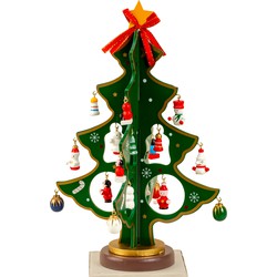 IKO - Kleine decoratie kerstboomp - met ornamenten - hout - 25 cm - Houten kerstbomen