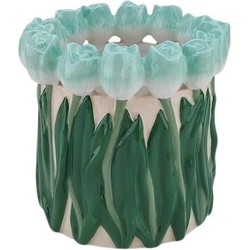 Vase- Tulips- Dolomite- Mint/ Green-17x17x16cm