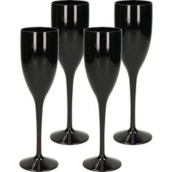 Champagne/prosecco glas - 4x - zwart - 150 ml - onbreekbaar kunststof - Champagneglazen
