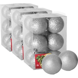 36x stuks kerstballen zilver glitters kunststof 6 cm - Kerstbal