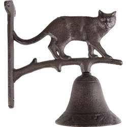 Clayre & Eef Ouderwetse Deurbel Kat 9x18x24 cm Bruin Ijzer Tuinbel