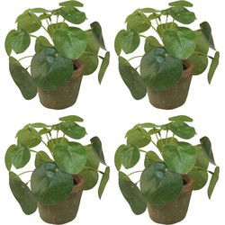 Emerald Kunstplant pilea/pannekoekplant - 4x - groen - in pot - 13 cm - Kunstplanten