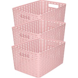 5x stuks rotan gevlochten opbergmand/opbergbox kunststof - Oud roze - 22 x 33 x 16 cm - Opbergbox