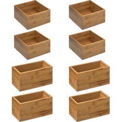 Opbergkistjes/organisers bamboe - 8x stuks - 18x18x9,5 cm en 18x9.5 cm - Opbergkisten