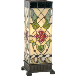 LumiLamp Tiffany Tafellamp  18x18x45 cm  Beige Groen Glas Rechthoek Roos Tiffany Bureaulamp