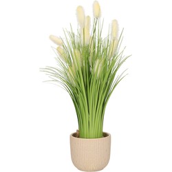Kunstplant pampasgras - in pot wit - keramiek - H40 cm - Kunstbloemen