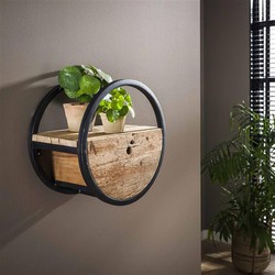 Hoyz - Wandschap Circular - Ø40 - Met Lade - Hout