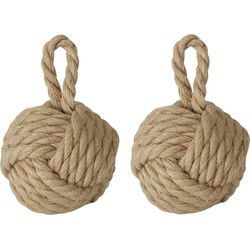 Boltze deurstopper knoop - 2x - 1.5 kilo - bruin - jute - 23 x 15 cm - Deurstoppers