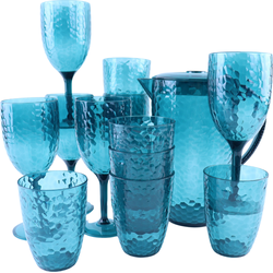 OTIX Kunststof Drinkglazen - Wijnglazen - Limonadekan - 13-delig - Herbruikbaar - Waterkan - Waterglas - Limonadeglazen - Blauw - HARBOR