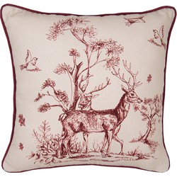 Clayre & Eef Kussenhoes  40x40 cm Wit Roze Katoen Vierkant Rendier Sierkussenhoes