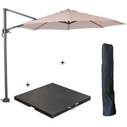 Garden Impressions Hawaii zweefparasol S Ø300 - donker grijs/ecru met 80 kg parasolvoet en parasolhoes