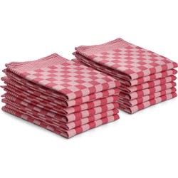 Theedoeken set - 12 stuks - 50x70 - blokpatroon - geblokt - horeca ruit - rood