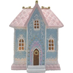 Clayre & Eef Gingerbread house met LED 12x9x15 cm Blauw Kunststof