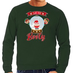 Bellatio Decorations foute kersttrui/sweater heren - Kerstman sneeuwbol - groen - Shake Your Booty XL - kerst truien