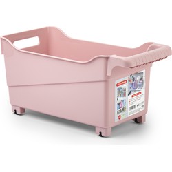 Plasticforte opberg Trolley Container - roze - op wieltjes - L38 x B18 x H18 cm - kunststof - Opberg trolley