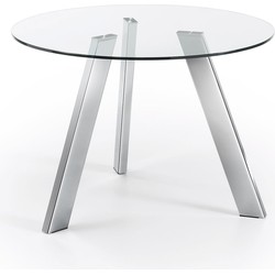 Kave Home - Carib ronde glazen tafel en stalen poten met chroom afwerking Ø 110 cm