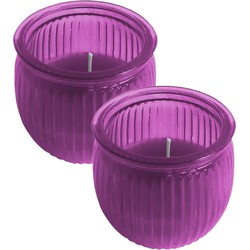 2x stuks citronella kaars 7,5 cm paars - geurkaarsen