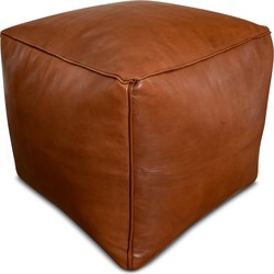 Poufs&Pillows vierkante leren poef - handgemaakt en uniek - caramel, cognac bruin