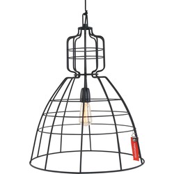 Industriële Hanglamp - Anne Light & Home - Metaal - Industrieel - E27 - L: 48cm - Voor Binnen - Woonkamer - Eetkamer - Zwart