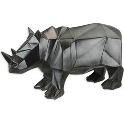 A RESIN POLYGONAL FIGURINE OF A RHINOCEROS, BLACK
