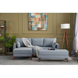 Hoekbank met slaapfunctie Links Bella Blauw (inclusief hocker)