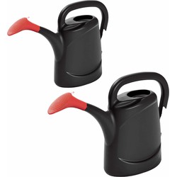 2x stuks kunststof tuin gieters 7.5 en 10 liter zwart - Gieters