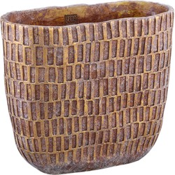 PTMD Vivienne Brown cement oval pot with rectangles L