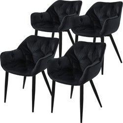 Eetkamerstoel set van 4 met rugleuning en armleuningen zwart Keukenstoel met microvezel fluwelen bekleding ML design