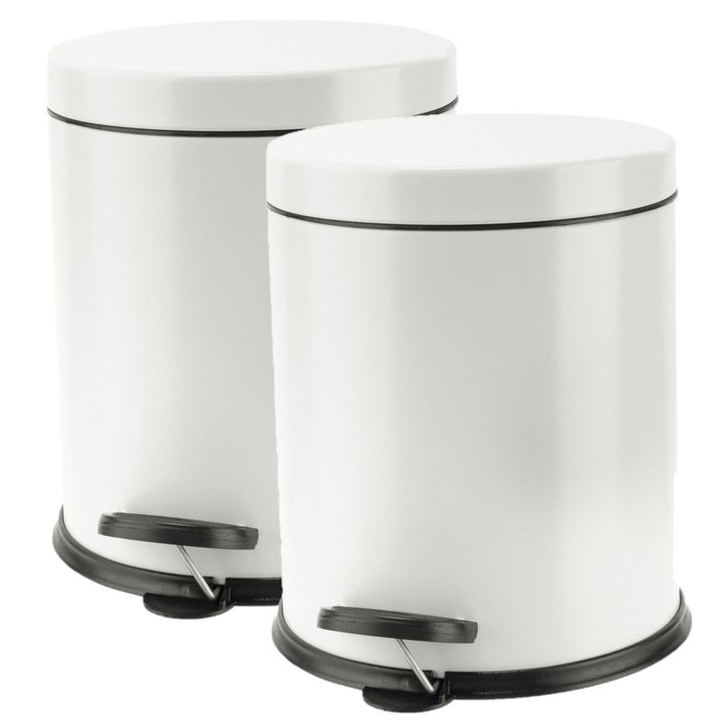 2x stuks vuilnisbakken/pedaalemmers wit 3 liter 24 cm RVS - Prullenbakken - 