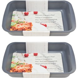 2x Grijze ovenschalen/braadsledes van glas 1,8 liter rechthoekig 29,5 x 18 x 5 cm - Ovenschalen