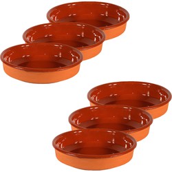 6x Terracotta tapas bakjes/schaaltjes 14 cm en 12 cm - Snack en tapasschalen