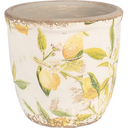 Clayre & Eef Bloempot  Ø 14x13 cm Geel Keramiek Citroen Bloempot binnen