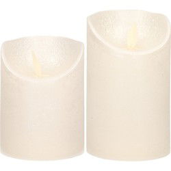 LED kaarsen/stompkaarsen - set 2x - parel/creme - H10 en H12,5 cm - bewegende vlam - LED kaarsen